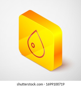 Isometric line Water drop icon isolated on grey background. Yellow square button. Vector Illustration