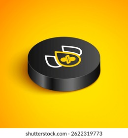 Isometric line Water drop percentage icon isolated on yellow background. Humidity analysis. Black circle button. Vector