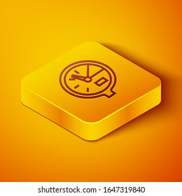 Isometric line Water meter icon isolated on orange background. Yellow square button. Vector Illustration