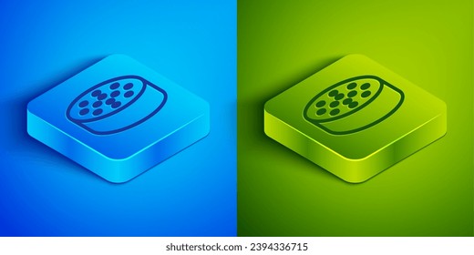 Isometric line Water sensor icon isolated on blue and green background. Square button. Vector