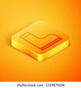 Isometric line Waterproof rubber boot icon isolated on orange background. Gumboots for rainy weather, fishing, gardening. Orange square button. Vector Illustration