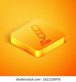 Isometric line Wax crayon for drawing icon isolated on orange background. Orange square button. Vector Illustration