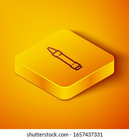 Isometric line Wax crayons for drawing icon isolated on orange background. Yellow square button. Vector Illustration