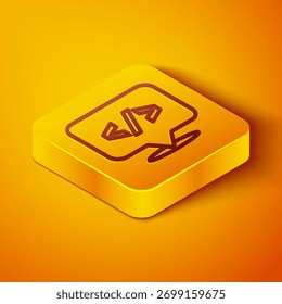 Isometric line Web design and front end development icon isolated on orange background. Yellow square button. Vector