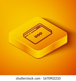 Isometric line Website template icon isolated on orange background. Internet communication protocol. Yellow square button. Vector Illustration