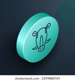 Isometrische Linie Wildschweinenkopfsymbol einzeln auf schwarzem Hintergrund. Tiersymbol. Türkisfarbener Kreis-Knopf. Vektorgrafik