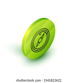 Isometric line Wind rose icon isolated on white background. Compass icon for travel. Navigation design. Green circle button. Vector Illustration