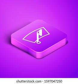 Isometric line Windscreen wiper icon isolated on purple background. Purple square button. Vector Illustration