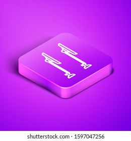 Isometric line Windscreen wiper icon isolated on purple background. Purple square button. Vector Illustration