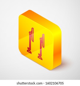 Isometric line Windscreen wiper icon isolated on grey background. Yellow square button. Vector Illustration