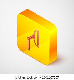 Isometric line Windscreen wiper icon isolated on grey background. Yellow square button. Vector Illustration