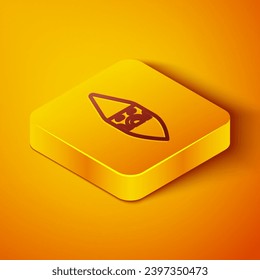 Isometric line Wizard warlock icon isolated on orange background. Yellow square button. Vector