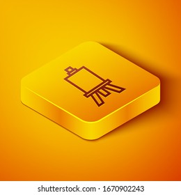 Isometric line Wood easel or painting art boards icon isolated on orange background. Yellow square button. Vector Illustration