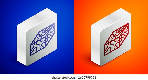 Isometric line Wooden beam icon isolated on blue and orange background. Lumber beam plank. Silver square button. Vector