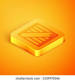 Isometric line Wooden box icon isolated on orange background. Orange square button. Vector Illustration