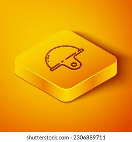 Isometric line Worker safety helmet icon isolated on orange background. Yellow square button. Vector Illustration