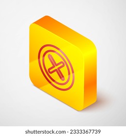 Isometric line X Mark, Cross in circle icon isolated on grey background. Check cross mark icon. Yellow square button. Vector