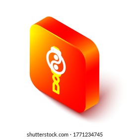 Isometric line Yin Yang symbol of harmony and balance icon isolated on white background. Orange square button. Vector Illustration