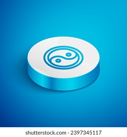 Isometric line Yin Yang symbol of harmony and balance icon isolated on blue background. White circle button. Vector