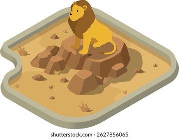 Isometric lion enclosure in zoo