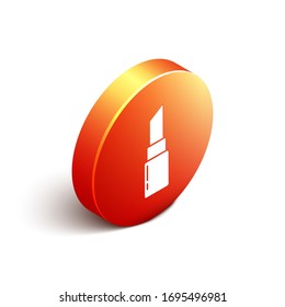 Isometric Lipstick icon isolated on white background. 8 March. International Happy Women Day. Orange circle button. Vector Illustration