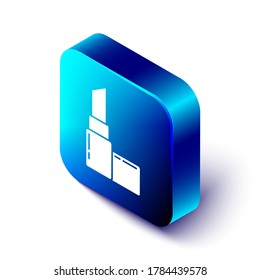 Isometric Lipstick icon isolated on white background. 8 March. International Happy Women Day. Blue square button. Vector Illustration