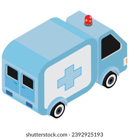 Isometric Little Ambulance Icon Vector Illustration.
