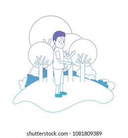 isometric little boy in field landscape character