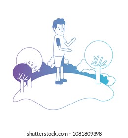 isometric little boy in field landscape character