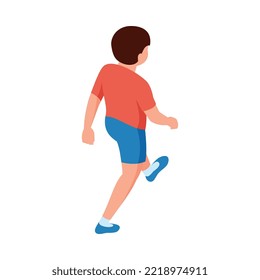Isometric little boy walking back view 3d vector illustration