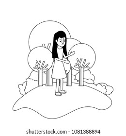 isometric little girl in field landscape character