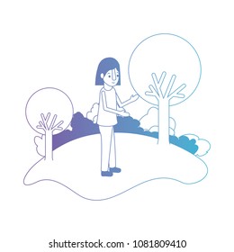 isometric little girl in field landscape character