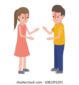 isometric little kids couple character