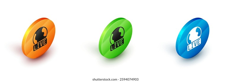 Isometric Live report icon isolated on white background. Live news, hot news. Circle button. Vector