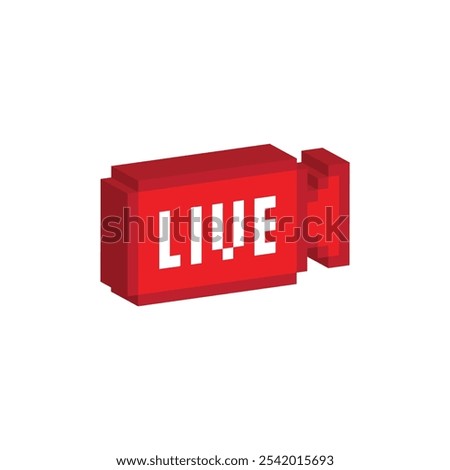 isometric Live stream icon 8 bit, pixel art camera icon for game logo.
