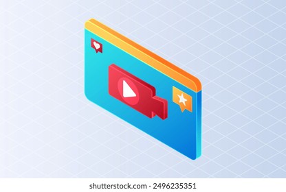 Isometric live streaming. Media player interface on white background