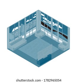 isometric living room with big window