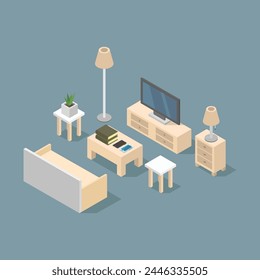 Isometric living room illustrated in vector