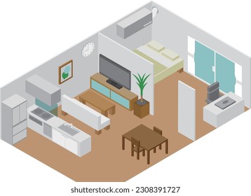 Isometric living room and room illustration