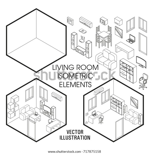 Isometric Living Room Interior Vector Set Stock Vector (Royalty Free ...