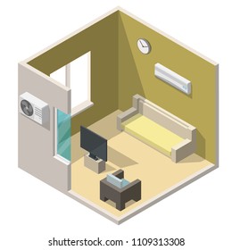 Isometric living room interiors vector 3d set