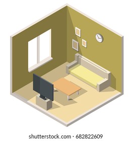 Isometric living room interiors vector 3d set