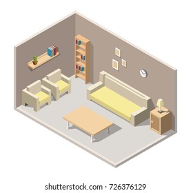 Isometric living room interiors vector 3d set