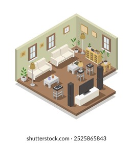 Isometric living room on background