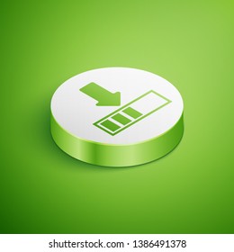 Isometric Loading icon isolated on green background. Download in progress. Progress bar icon. White circle button. Vector Illustration