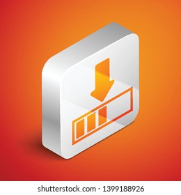 Isometric Loading icon isolated on orange background. Download in progress. Progress bar icon. Silver square button. Vector Illustration