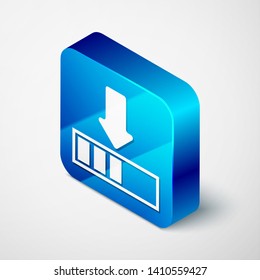 Isometric Loading icon isolated on white background. Download in progress. Progress bar icon. Blue square button. Vector Illustration