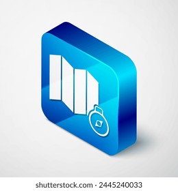 Isometric Location of the forest on a map icon isolated on grey background. Blue square button. Vector Illustration