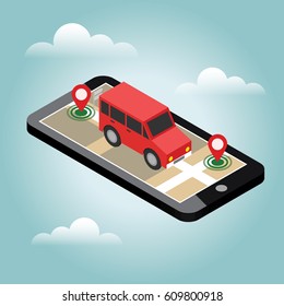 Isometric location. Mobile geo tracking. Map.