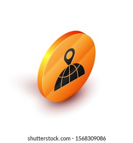 Isometric Location on the globe icon isolated on white background. World or Earth sign. Orange circle button. Vector Illustration